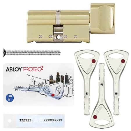 Циліндр Abloy Protec 2 Hard (ключ-тумблер), 63(32/31), латунь полірована
