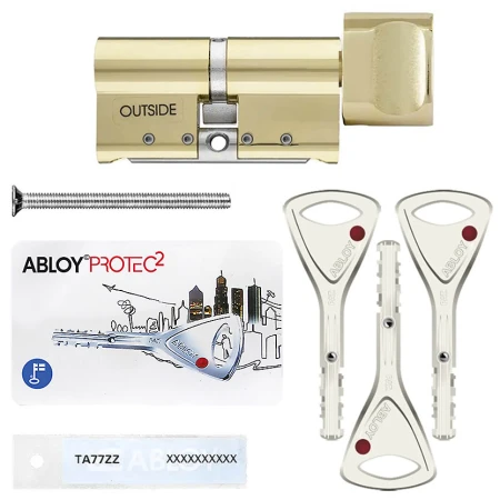 Циліндр Abloy Protec 2 (ключ-тумблер), 62(31/31), латунь полірована