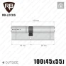 Цилиндр RB-Locks Keylocx (ключ-ключ), 100(45/55), никель матовый в Одессе